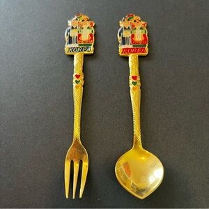 Saechen Fons Korea Gold Plated Spoon & Fork Set Korean 24 Karat Collector Set 2x